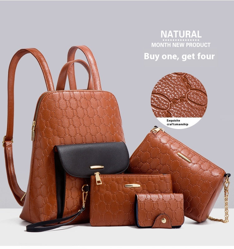 Diagonal Cross Double Shoulder Simple Large Capacity Chain Four Piece Mother's Bag For Women