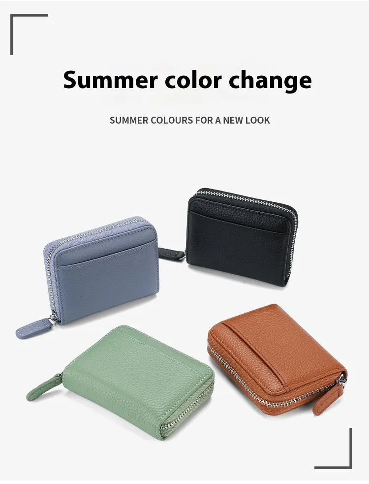 2024 RFID Genuine Leather Card Wallet Men Women Purse With Coin Pocket Zipper Credit Card Holder Small Wallets Bags