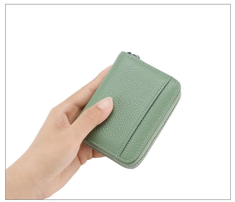 2024 RFID Genuine Leather Card Wallet Men Women Purse With Coin Pocket Zipper Credit Card Holder Small Wallets Bags