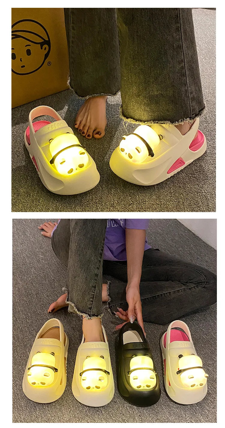 2024 Cute Slipper With Panda Lamp Summer Sandales Femme Light Funny Woman Slippers Shoes Women