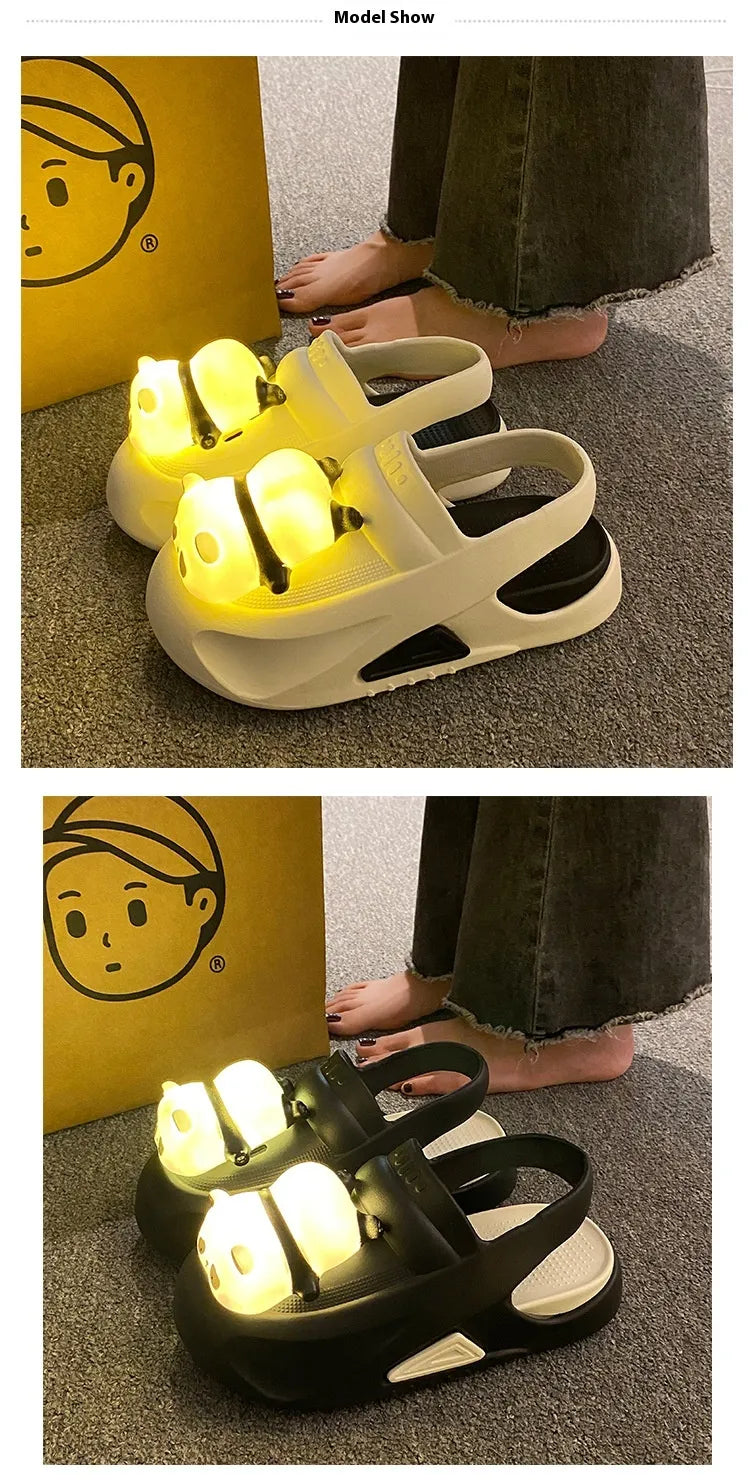 2024 Cute Slipper With Panda Lamp Summer Sandales Femme Light Funny Woman Slippers Shoes Women