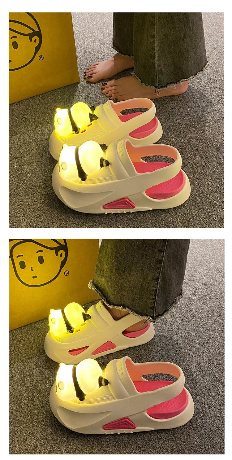 2024 Cute Slipper With Panda Lamp Summer Sandales Femme Light Funny Woman Slippers Shoes Women