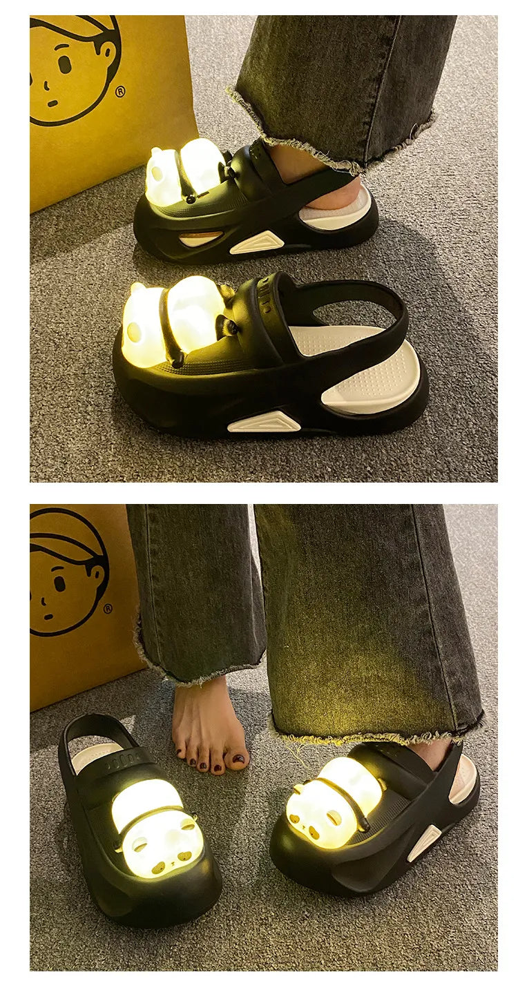 2024 Cute Slipper With Panda Lamp Summer Sandales Femme Light Funny Woman Slippers Shoes Women