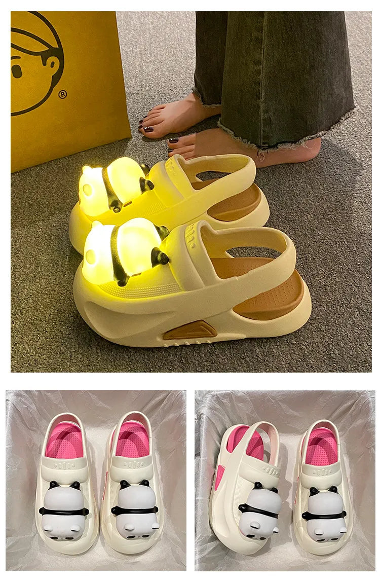 2024 Cute Slipper With Panda Lamp Summer Sandales Femme Light Funny Woman Slippers Shoes Women