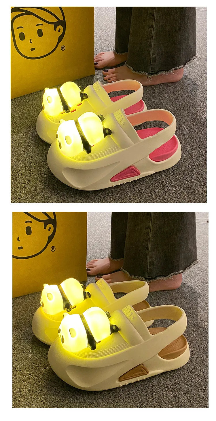 2024 Cute Slipper With Panda Lamp Summer Sandales Femme Light Funny Woman Slippers Shoes Women