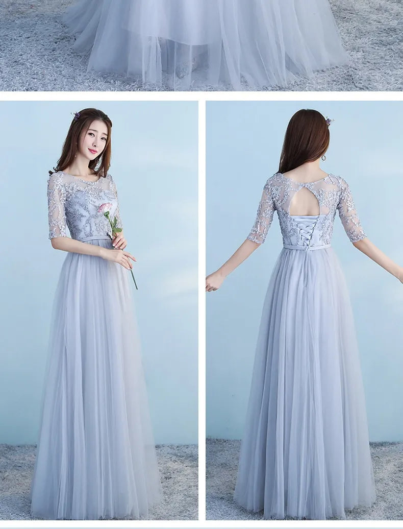 Long Bridesmaid Blue Wedding Dress Girlfriends Party Dress