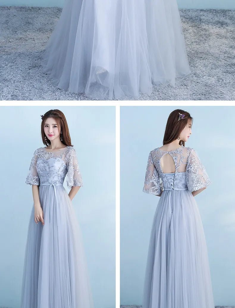 Long Bridesmaid Blue Wedding Dress Girlfriends Party Dress