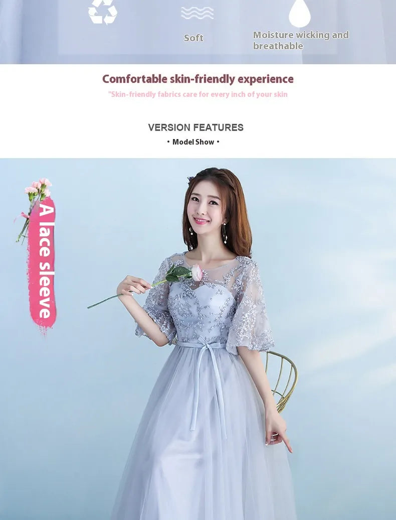 Long Bridesmaid Blue Wedding Dress Girlfriends Party Dress