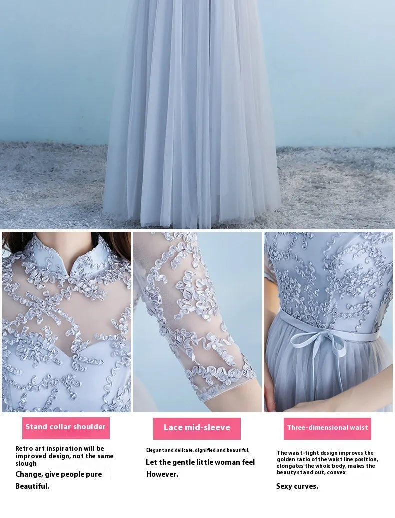 Long Bridesmaid Blue Wedding Dress Girlfriends Party Dress