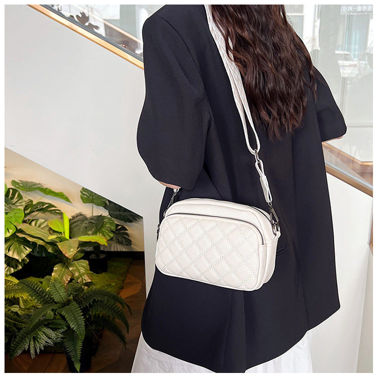 All-match Diamond Pattern Soft Leather Shoulder Messenger Bag