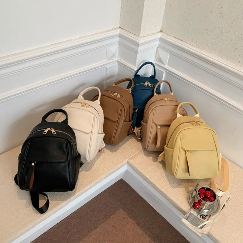 Fashion PU Backpack Soft Small Bags Women Cute Schoolbag Students