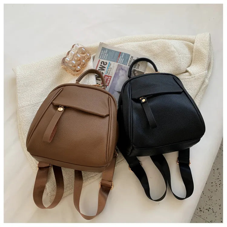 Fashion PU Backpack Soft Small Bags Women Cute Schoolbag Students