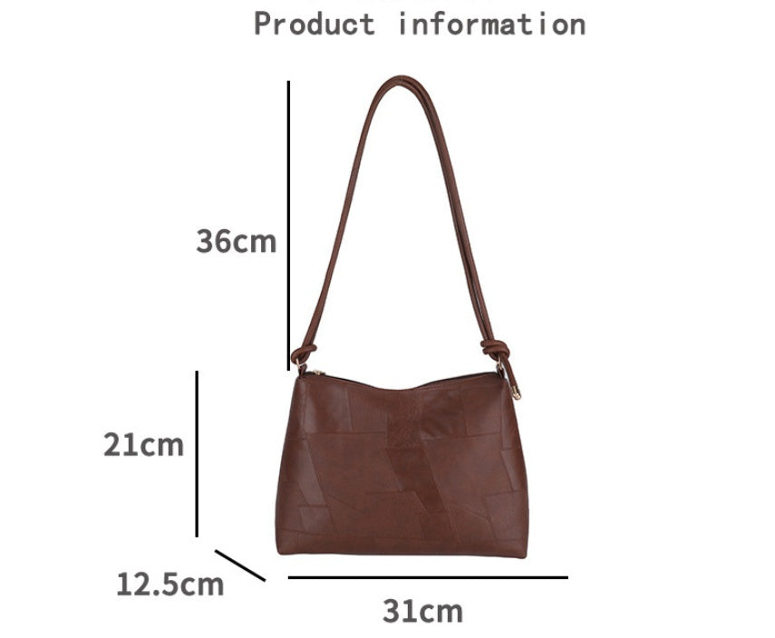 Portable One Shoulder Retro Large Capacity Fashion Solid Color Casual Tote Bag