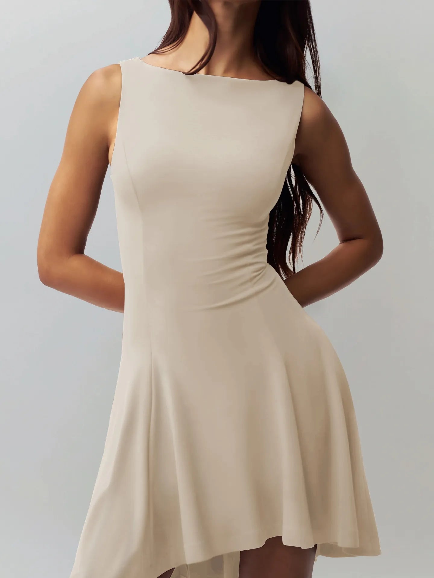 Sleeveless Sexy Hot Girl Off-neck Dress Waist Slimming Back