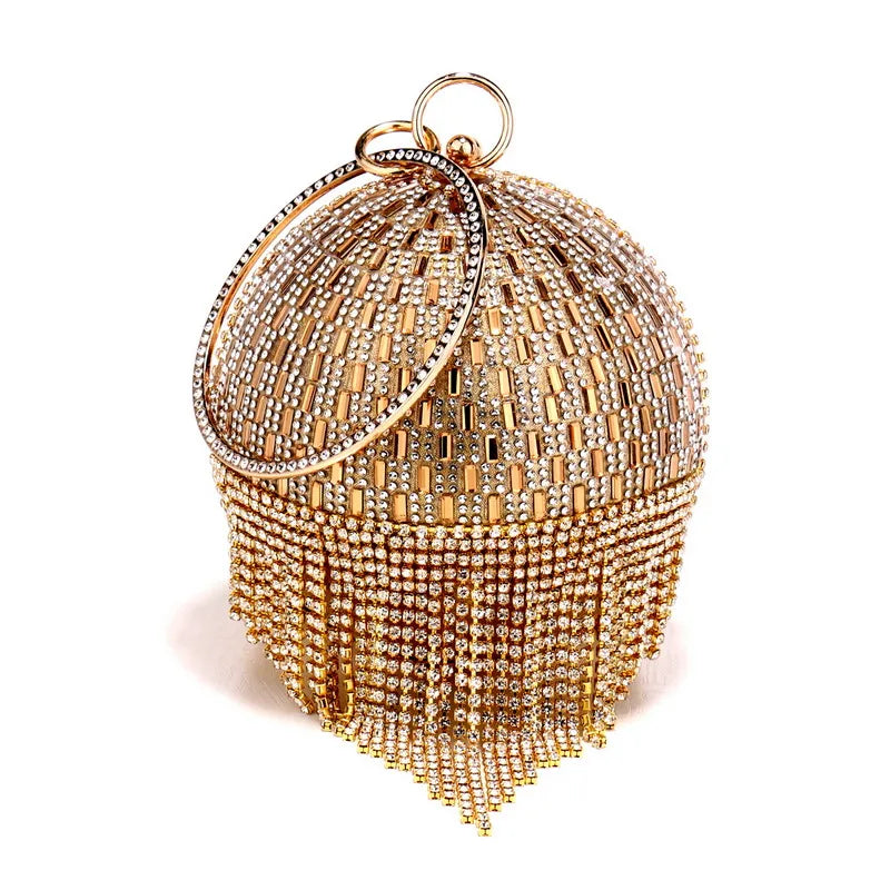 Shining Rhinestone Round Tassel Dinner Bag Women's Fashion