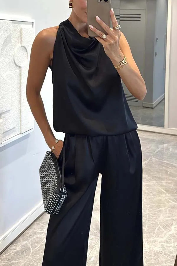Women's Sleeveless Trousers Loose Satin Two-piece Set