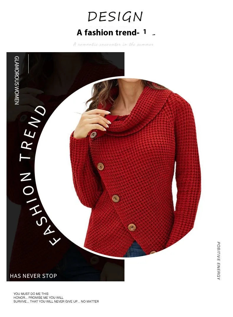 Pullover Button High Lapel Pullover Women's Sweater