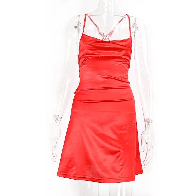 Ins Sexy Suspender Mini Dress With Lace-up Design Backless Skirt For Party Solid Color Womens Clothing