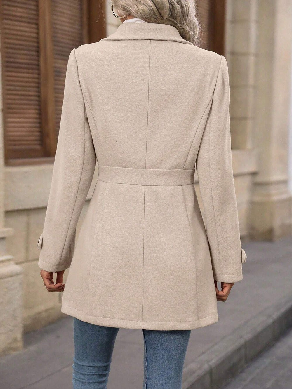 Mid-length Elegant Lapel Button Temperament Slim-fit Woolen Coat