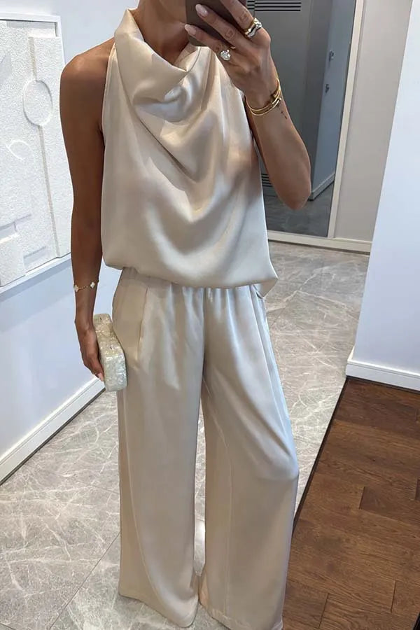 Women's Sleeveless Trousers Loose Satin Two-piece Set