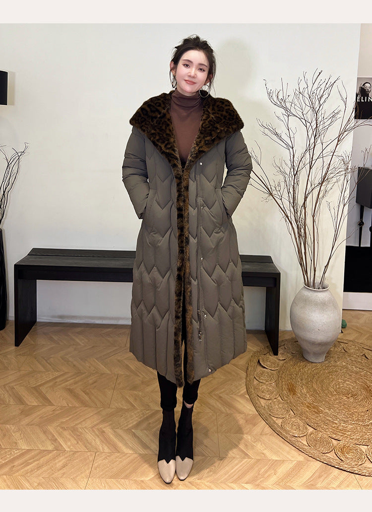 Stitching Overknee Long Slim-fit Belt Elegant Cotton-padded Jacket