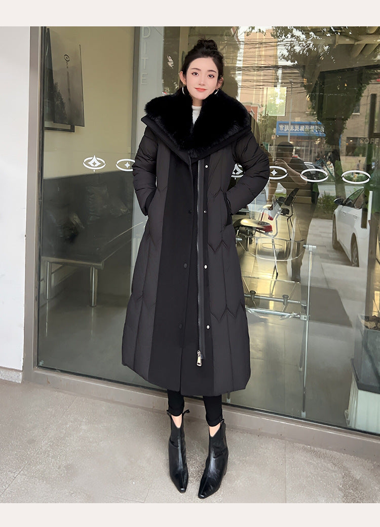 Stitching Overknee Long Slim-fit Belt Elegant Cotton-padded Jacket