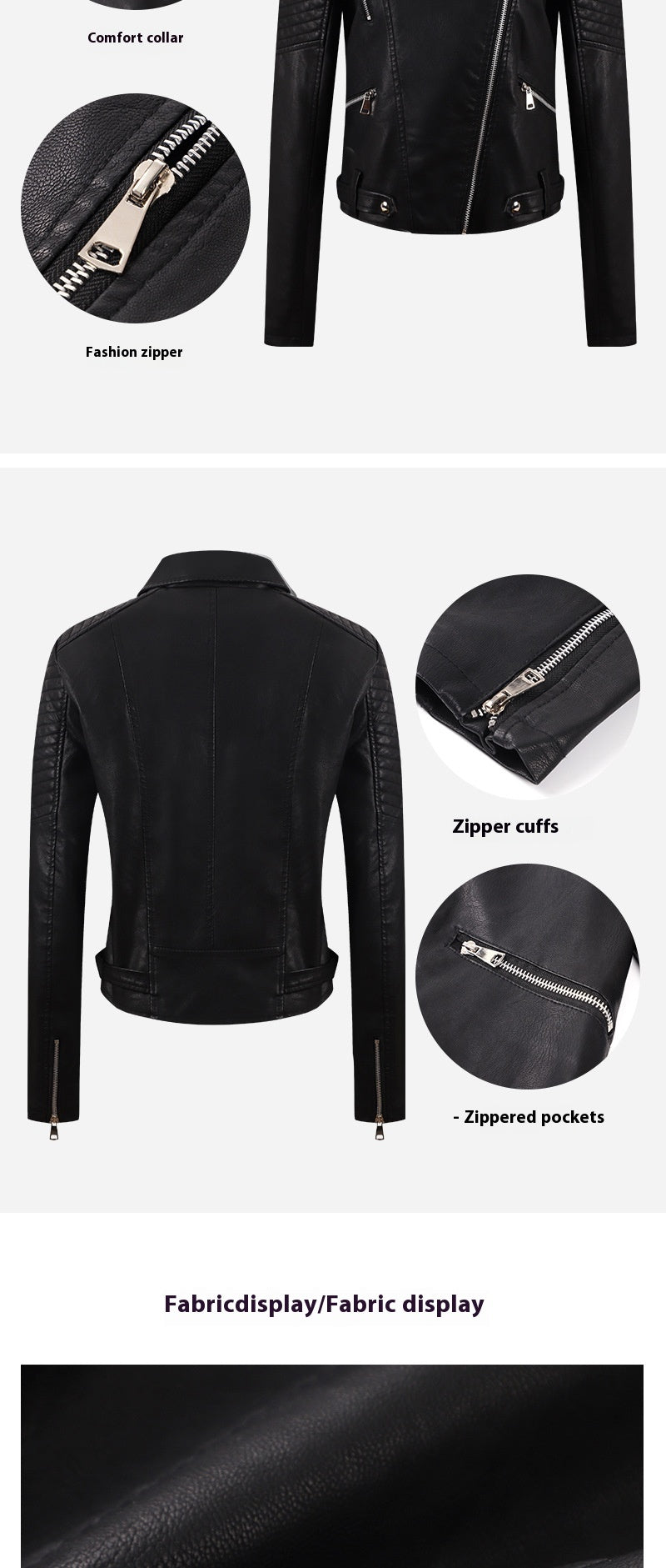 PU Women's Short Leather Oblique Pull Slim Motorcycle Clothing Washed Leather Jacket