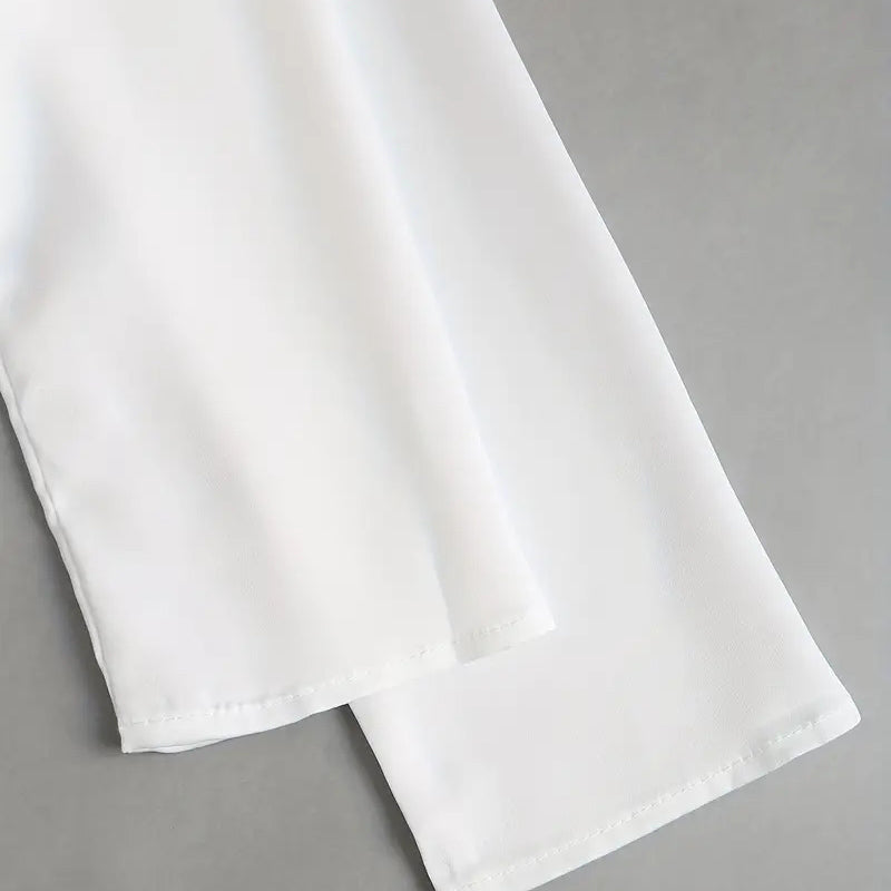 Women's Elegant Long Sleeve Blouse - Solid Color Lapel Top With Ruched Chest Detail Office & Casual Wear For Spring Fall