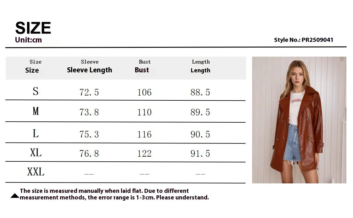 Fashion Slim Mid-length Women's Leather Coat