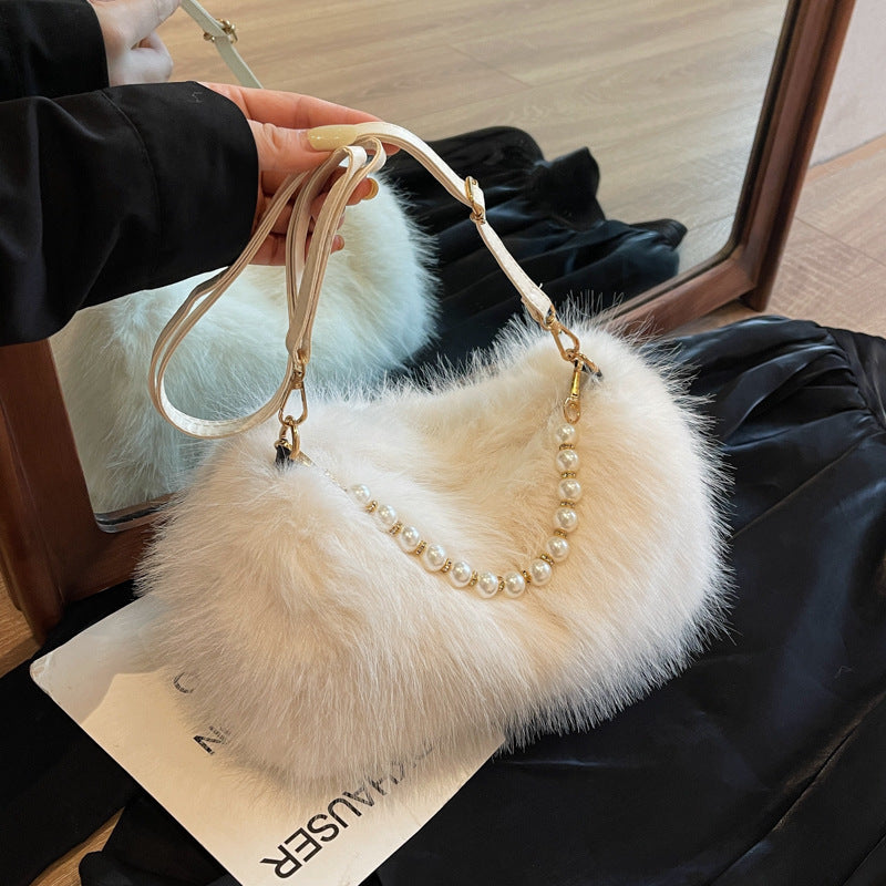 Autumn And Winter Fashion Pearl Chain Crossbody Shoulder Bag