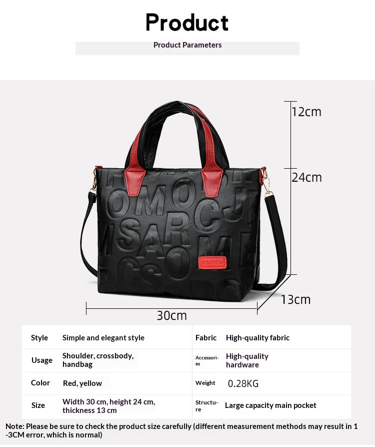 Trendy Tote Handbag Chic Letter Embossing Womens