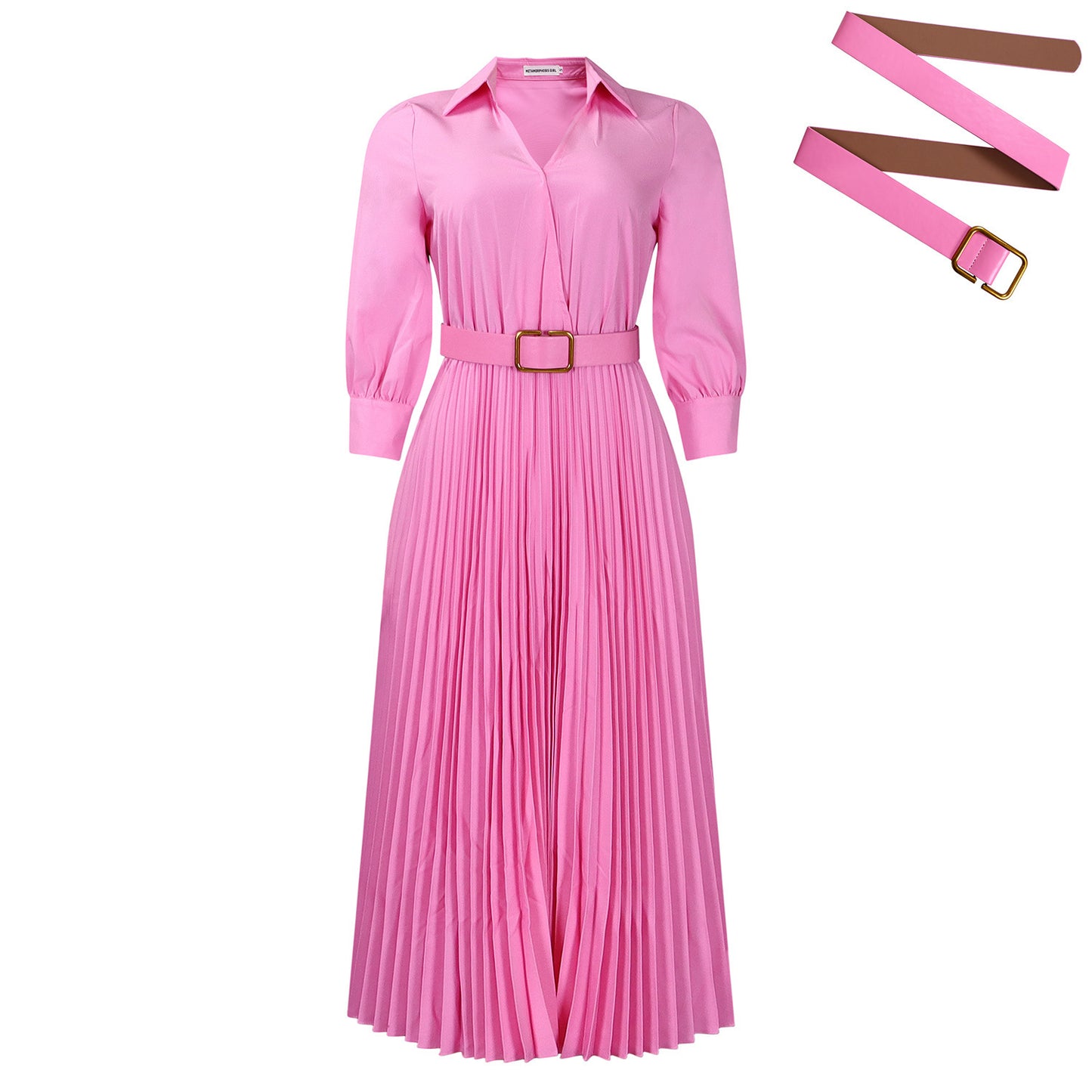Autumn And Winter New Elegant Polo Collar Solid Color Large Swing Pleated Dress