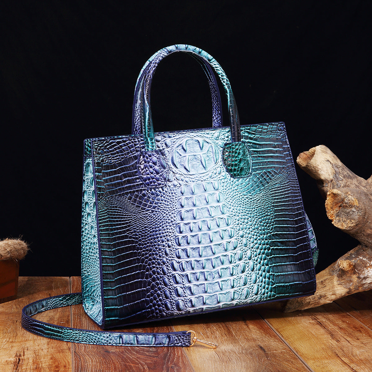 Womens Crossbody Tote Bag  With Vibrant Crocodile-Grain Design