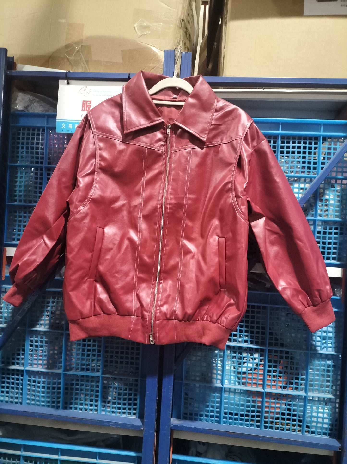 Loose Fashion Lapel Zip-up Jacket Cool Long Sleeve Zipper Closure Moto Biker Leather Jacket Womens Clothing