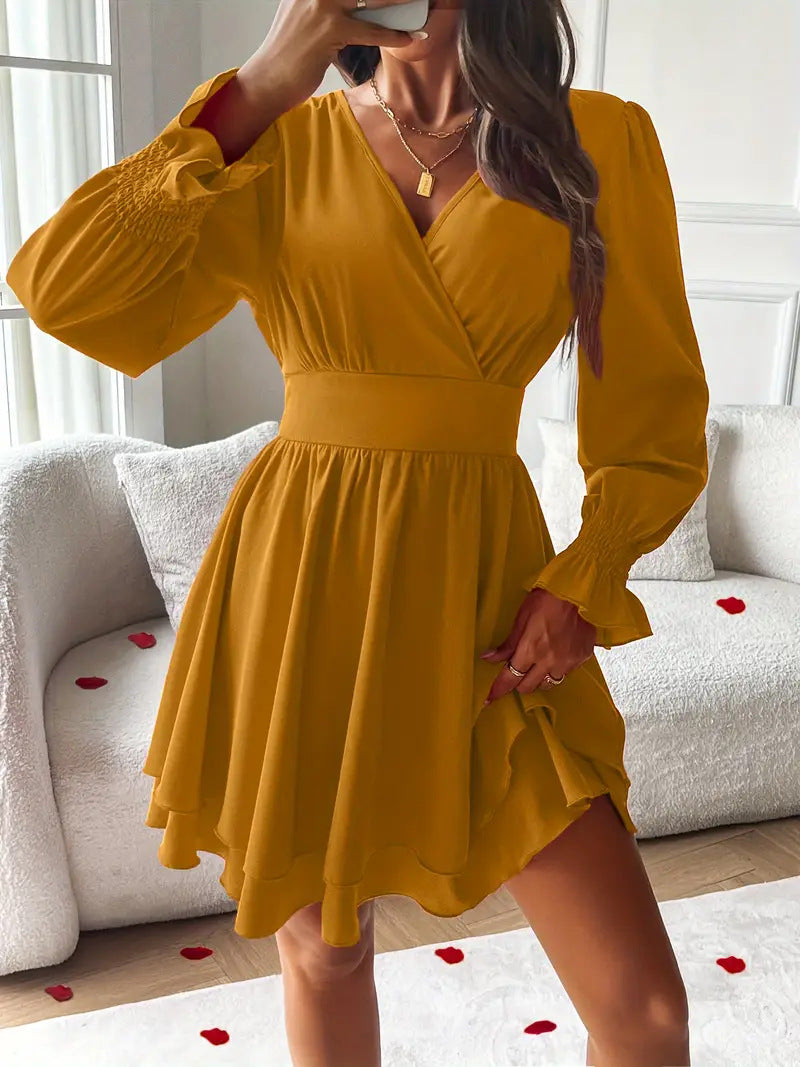 Women's Double-layer Skirt V-neck Tight Waist Dress
