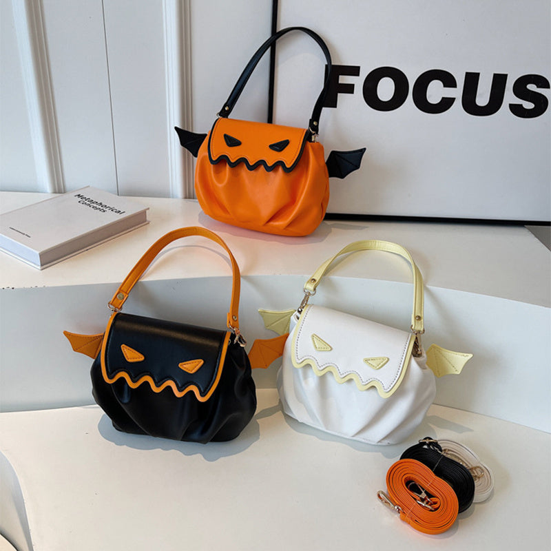 Funny Crossbody Bag Halloween Pumpkin Cartoon Shoulder Bags With Small Wings Creative Female Handbag