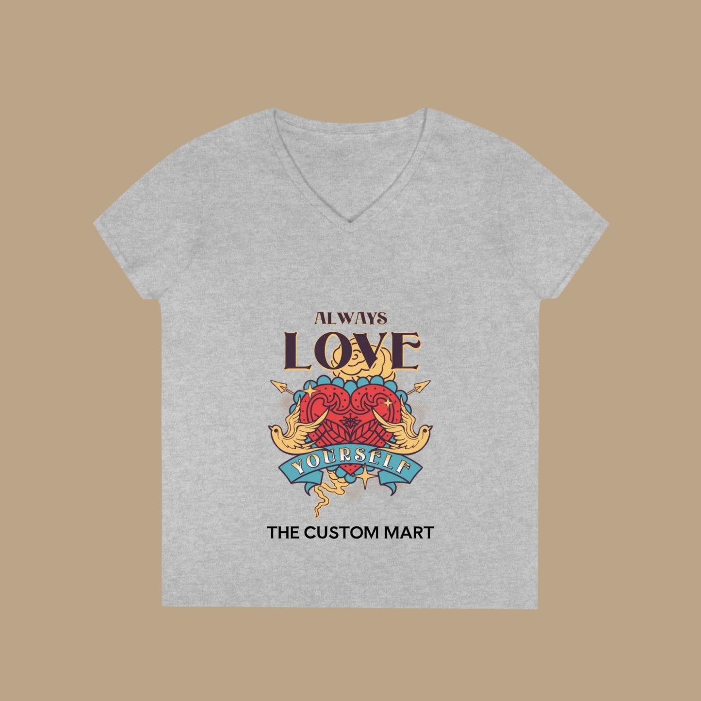 Ladies' V-Neck T-Shirt - Personalize With Valentine Themes