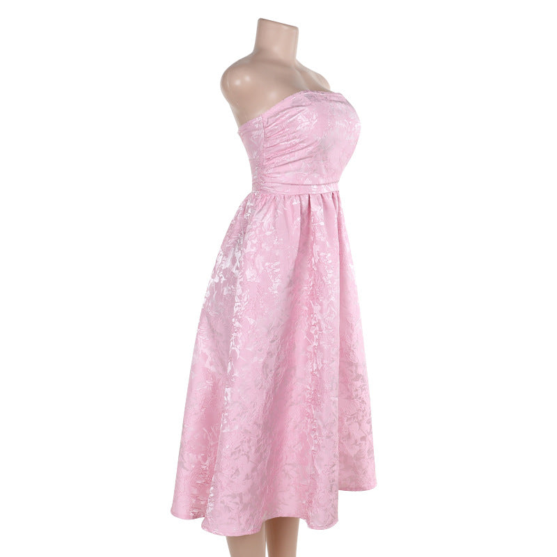 Women's Slim-fit Jacquard Satin Tube Top Dress