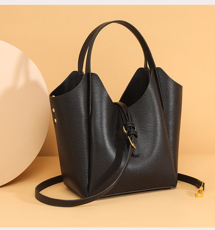 Genuine Leather Women's Large Capacity Hand Holding Bucket Bag