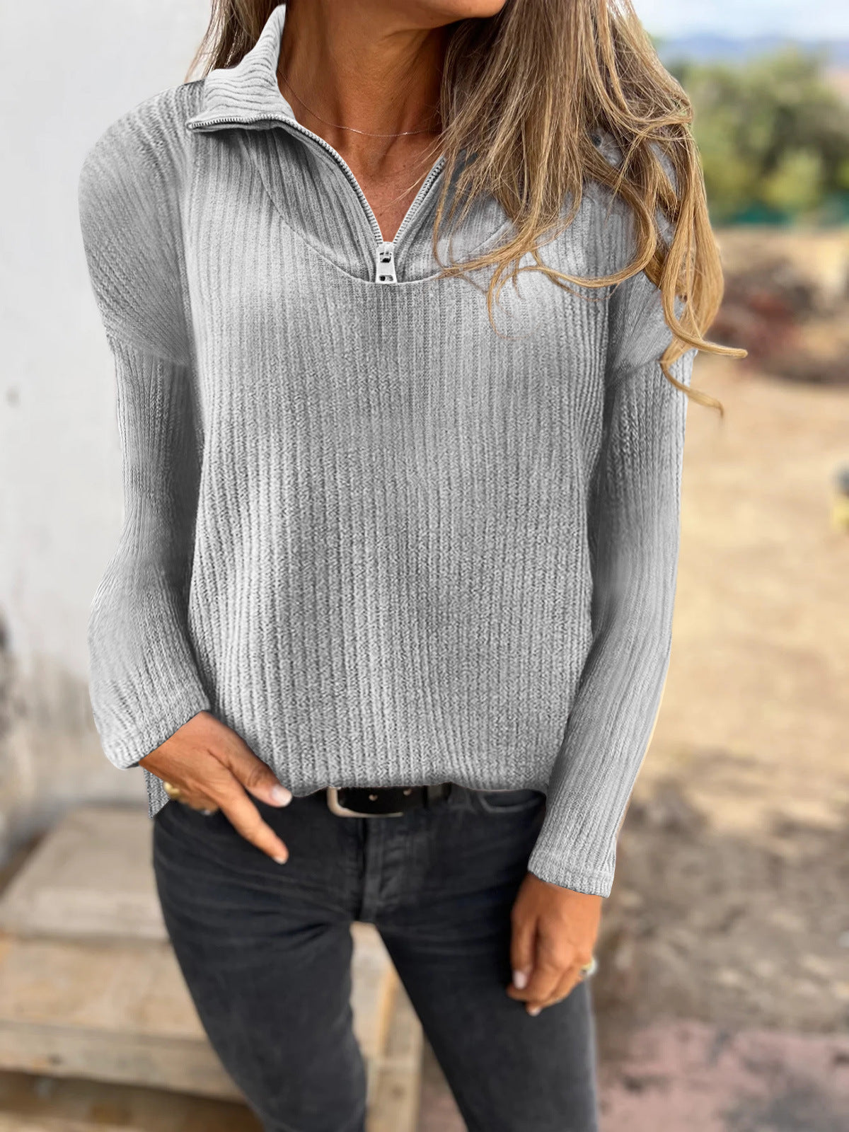 Zipper Pullover Long-sleeved Sweater Casual Coat