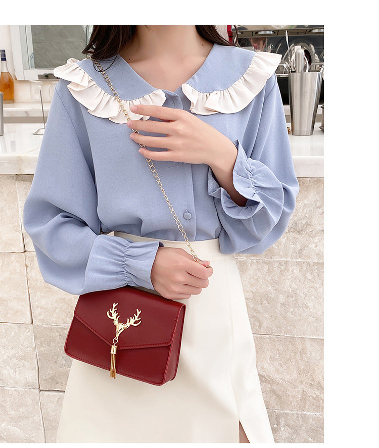 Tassel Deer Head Contrast Color Chain Small Square Leisure Phone Bag