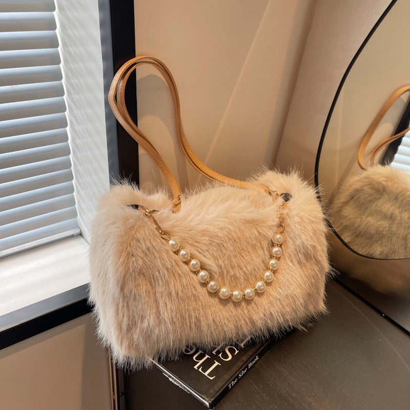 Autumn And Winter Fashion Pearl Chain Crossbody Shoulder Bag