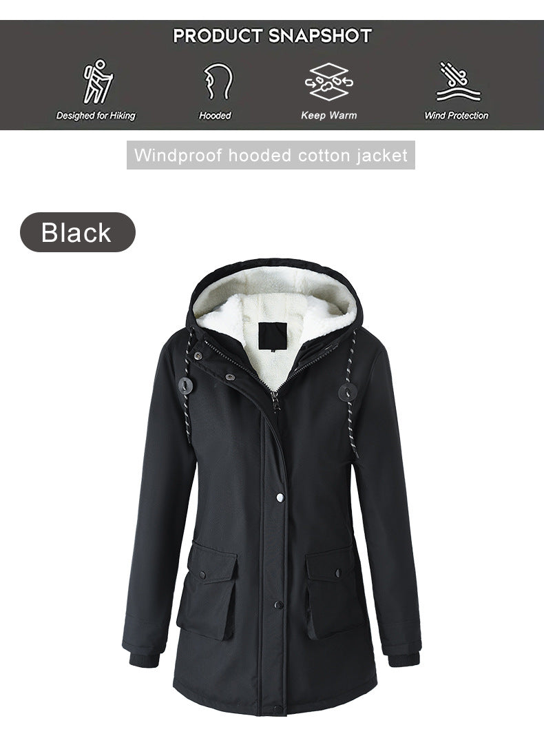 European Size Thickened Velvet Cotton Clothes Female Casual Hooded Coat