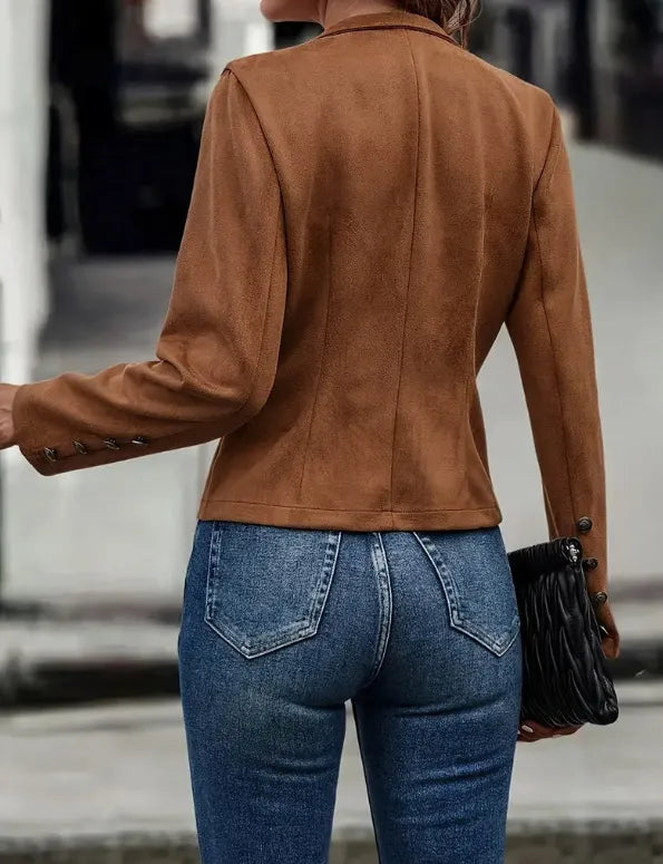 Double-row Metal Buckle Deerskin Velvet Retro Long-sleeved Coat
