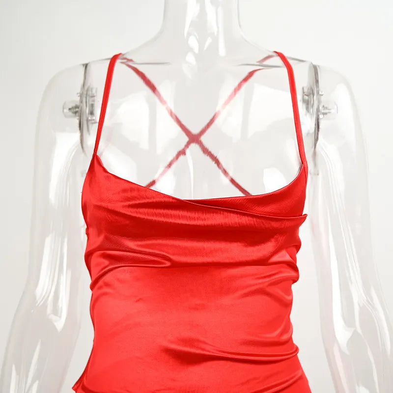 Ins Sexy Suspender Mini Dress With Lace-up Design Backless Skirt For Party Solid Color Womens Clothing