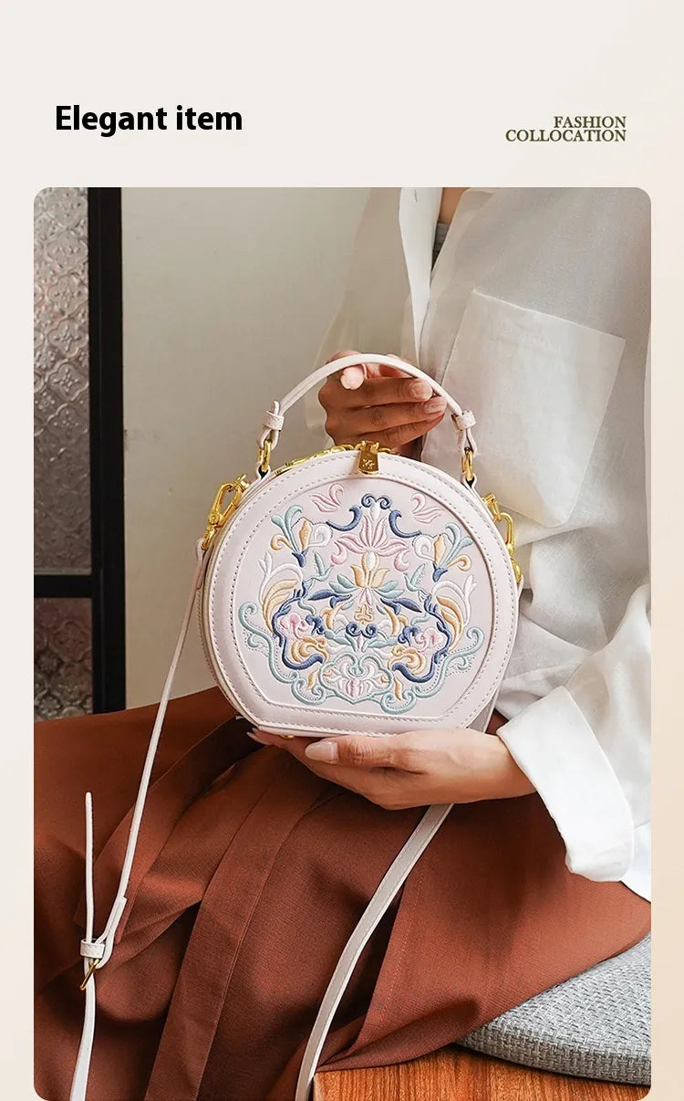 Literary Shoulder Bag National Style Small Crossbody Round Bag