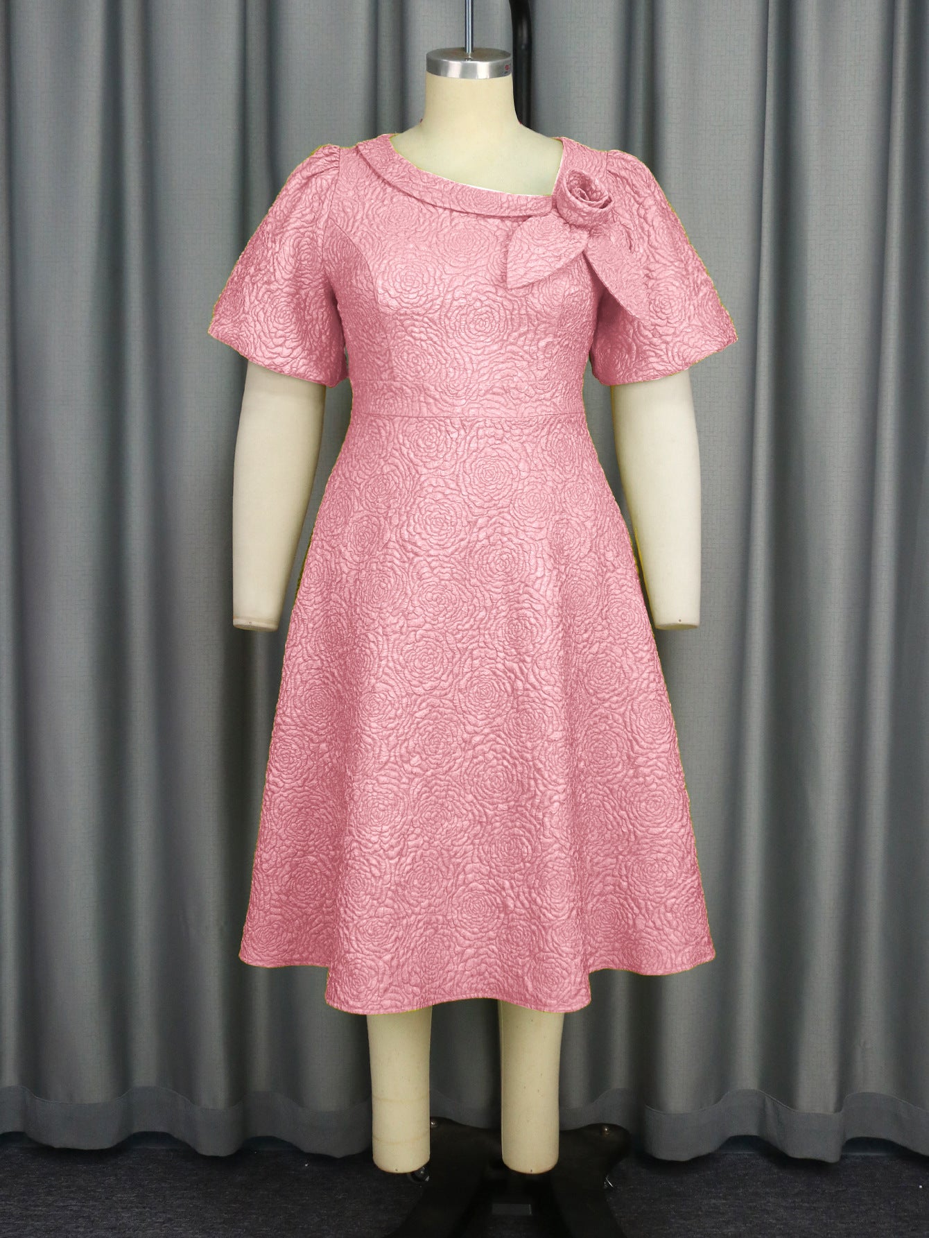 A- Line New Jacquard Fabric Flower Dress