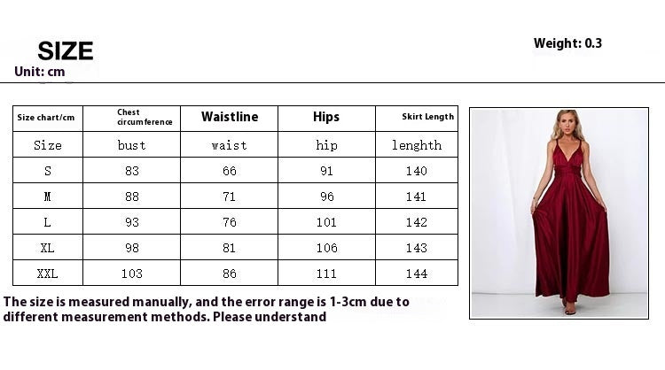 Deep V-neck Sleeveless Lace-up Sexy Backless High Waist Large Swing Satin Dress