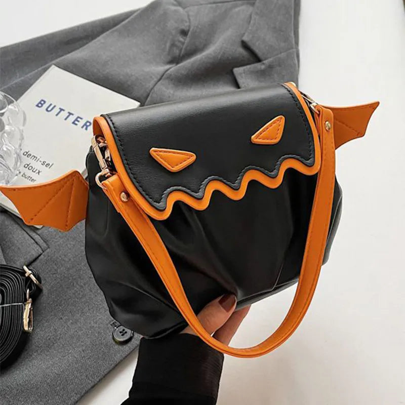 Funny Crossbody Bag Halloween Pumpkin Cartoon Shoulder Bags With Small Wings Creative Female Handbag