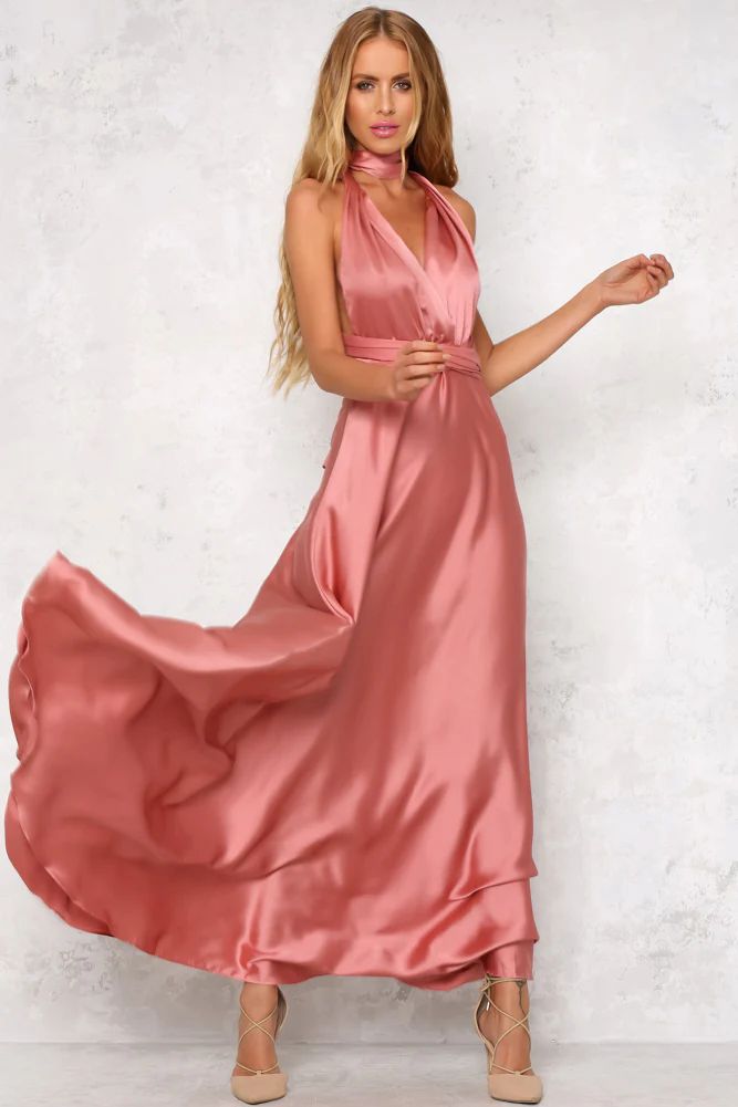 Deep V-neck Sleeveless Lace-up Sexy Backless High Waist Large Swing Satin Dress